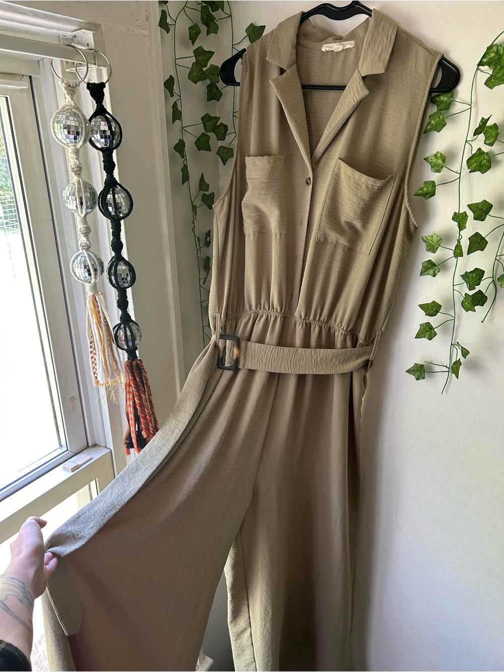 Pie In The Sky Sleeveless Utility Jumpsuit in Olive Size 2X